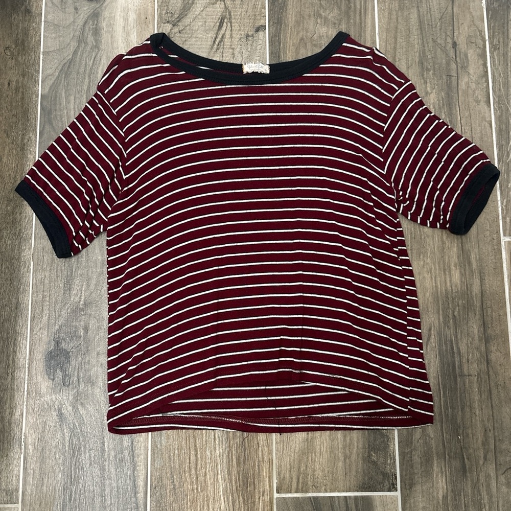 John Galt burgundy and white striped top